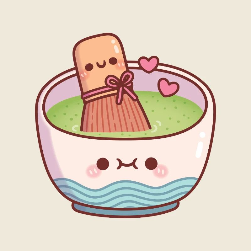 Mignon bol de thé matcha et fouet pour la Saint-Valentin