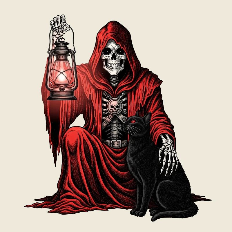 Red Hood Grim Reaper Lantern Cat