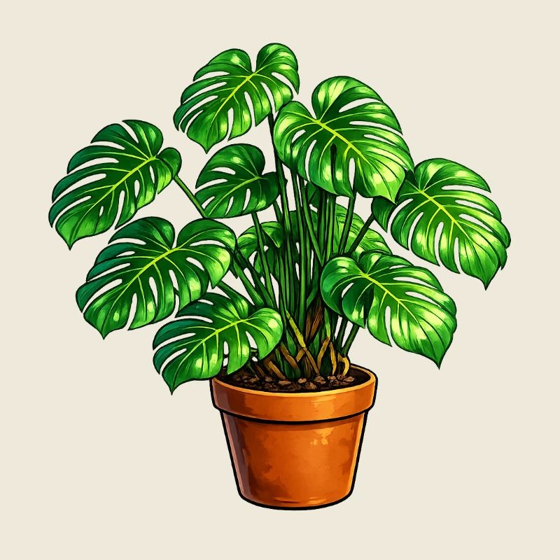 Art de feuilles de monstera dans un pot en terre cuite