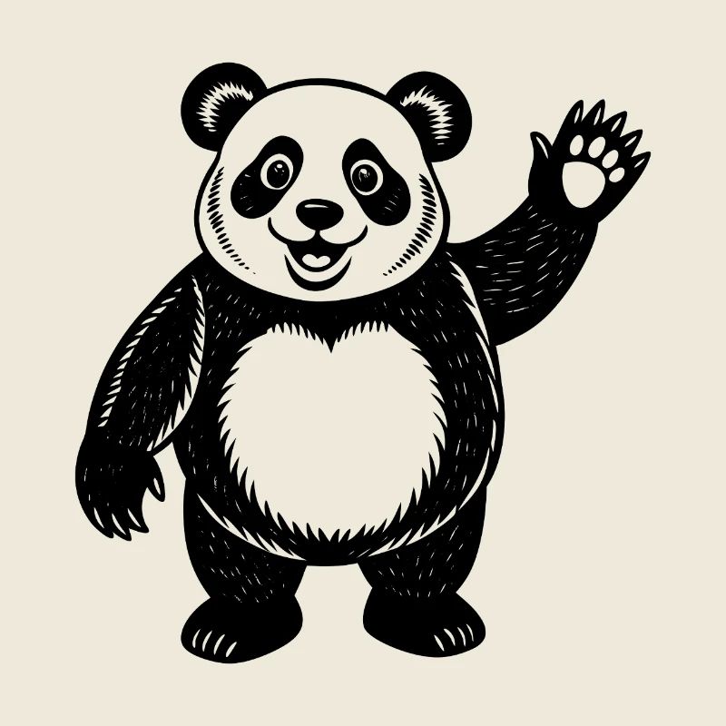 Panda fait signe de la main