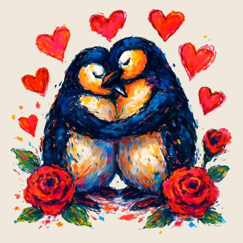 Les manchots aquarelles de l’amour