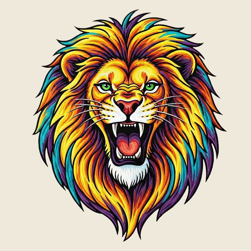 Neon Rainbow Lion Burst