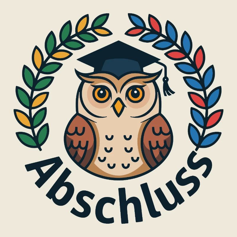 Abschluss-Eule mit Kranz und Mütze