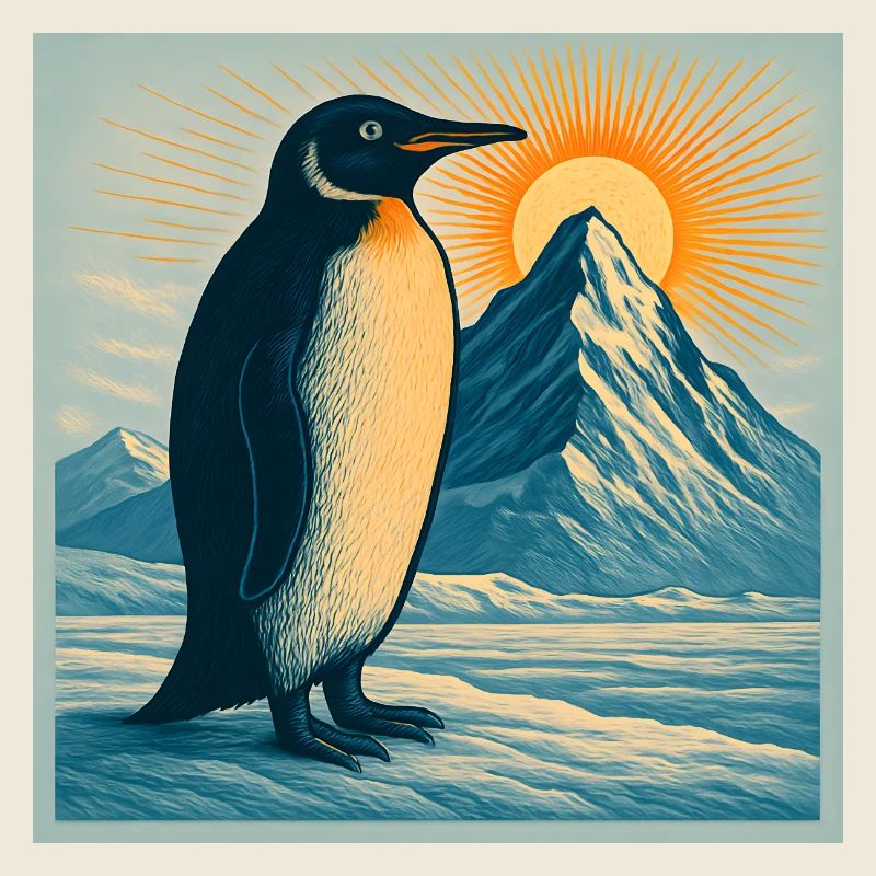 Penguin Sonnenaufgang über Eisbergen