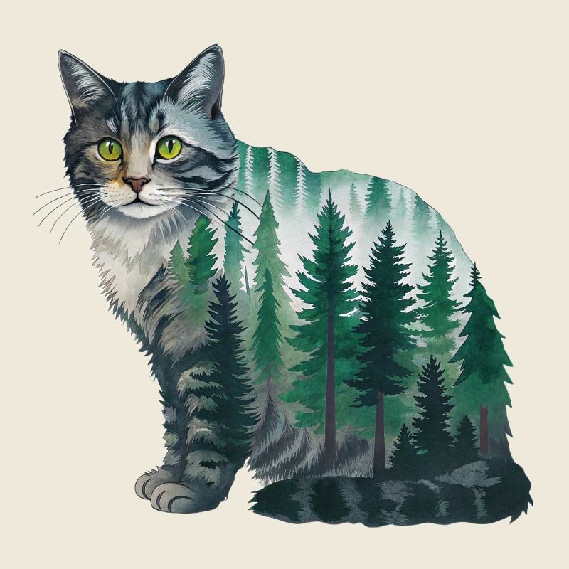 A Forest Cat Painted in Watercolors Forest Cat