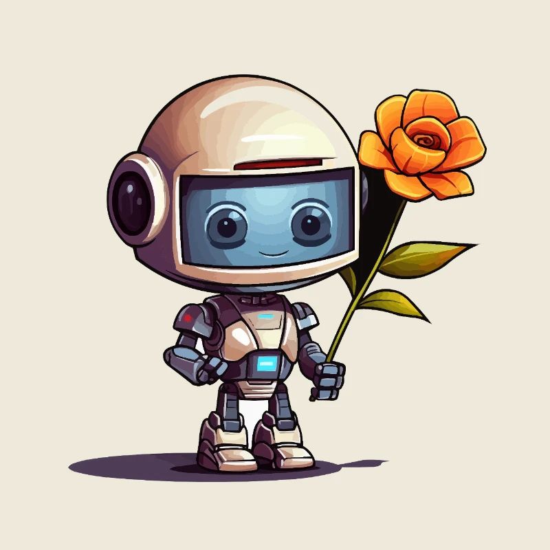 Petit robot avec une rose