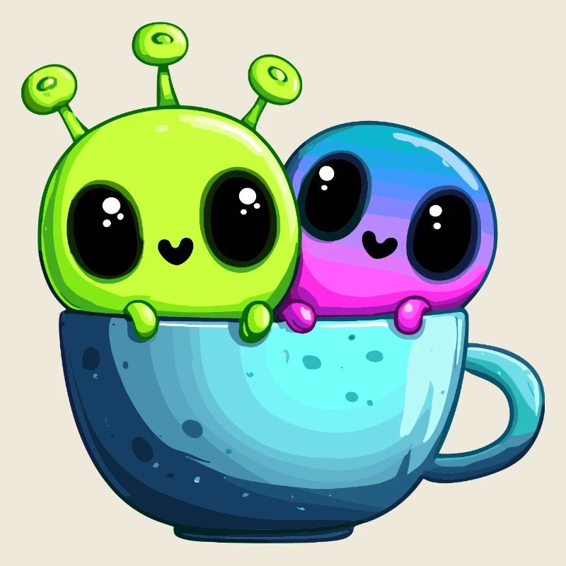 Petit couple extraterrestre dans une tasse à thé