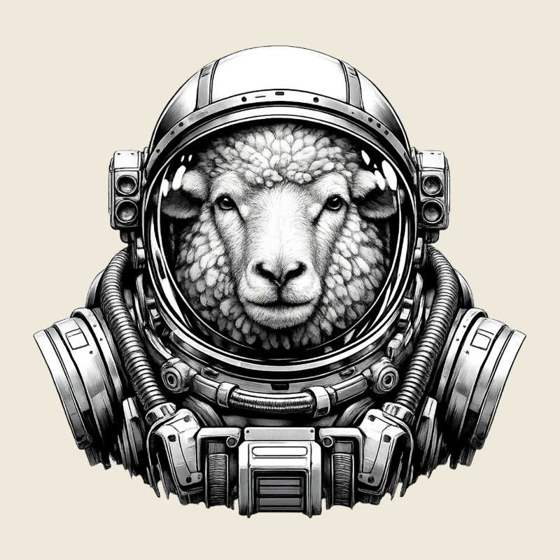 Schaf im Astronautenhelm