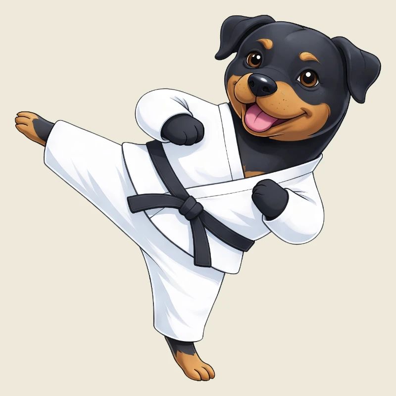 Sympathique coup de pied de dessin animé de Karaté Rottweiler