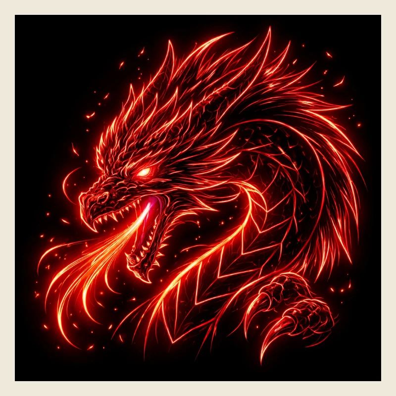 Neon dragon in red fire