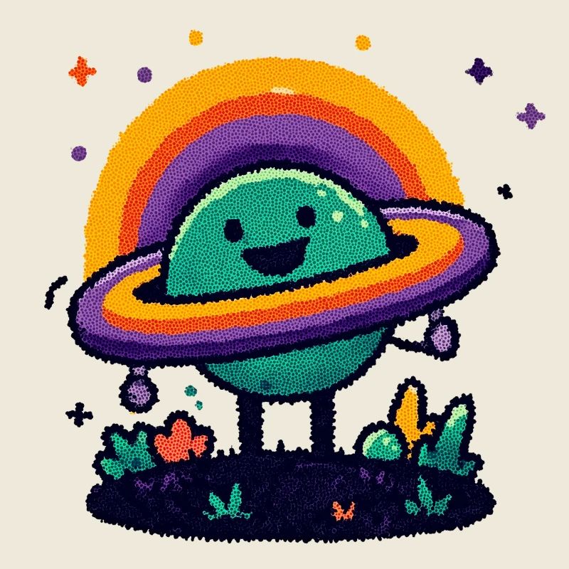 Colorful planet with ring
