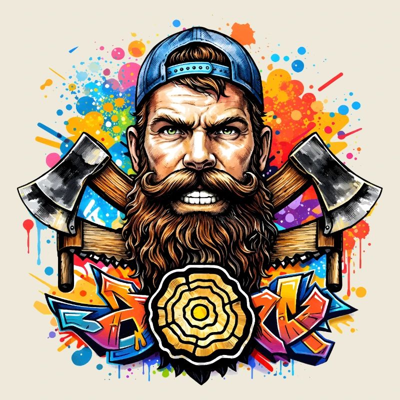 Graffiti lumberjack with double axe