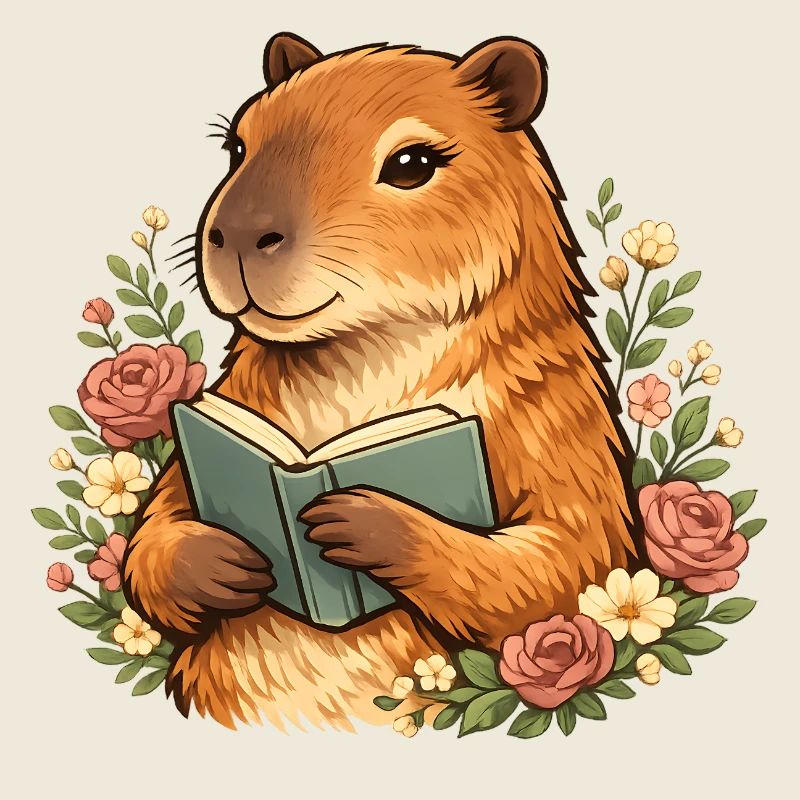 Lesendes Capybara mit Blumen Buchliebhaber