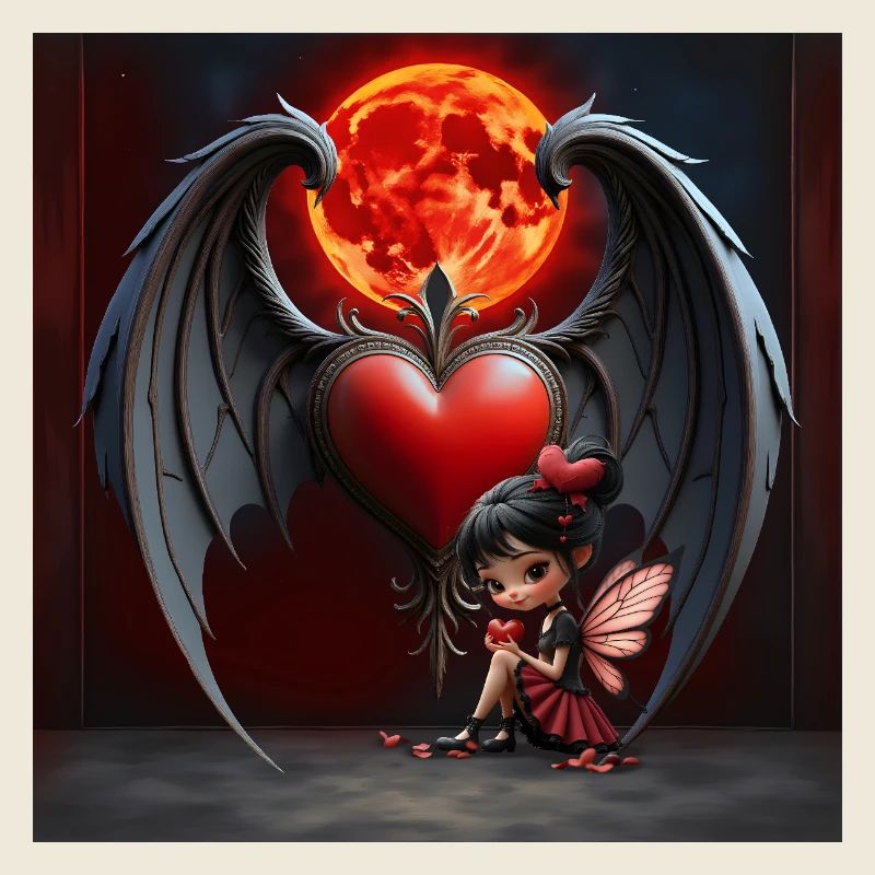 Cœur Ailé Sous la Lune Rouge