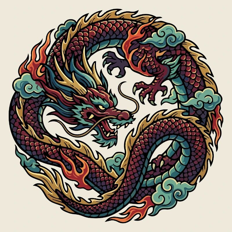 Circling Fire Dragon Cool Dragon Fire Motif