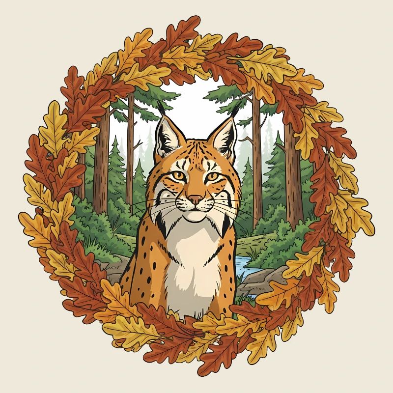 Lynx d’automne dans la couronne de la forêt