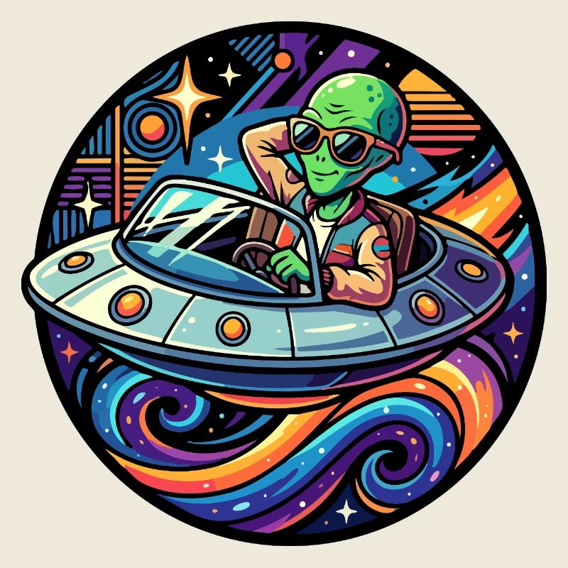 Extraterrestre cool dans un motif décapotable de divertissement spatial néon