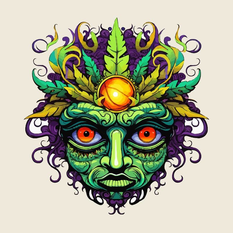 Psychedelisches Maskengesicht mit Sonnenkrone