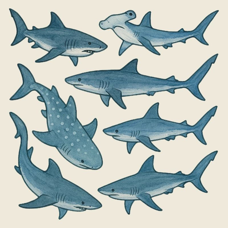 Blue Shark Parade Ocean Print