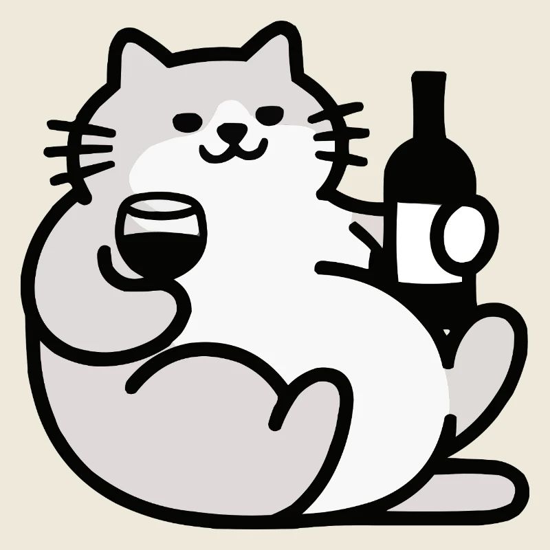Chat avec illustration de vin