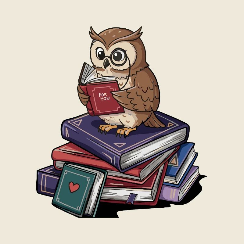 Bücherwurm-Eule-Vogel liest Bücher Kunst