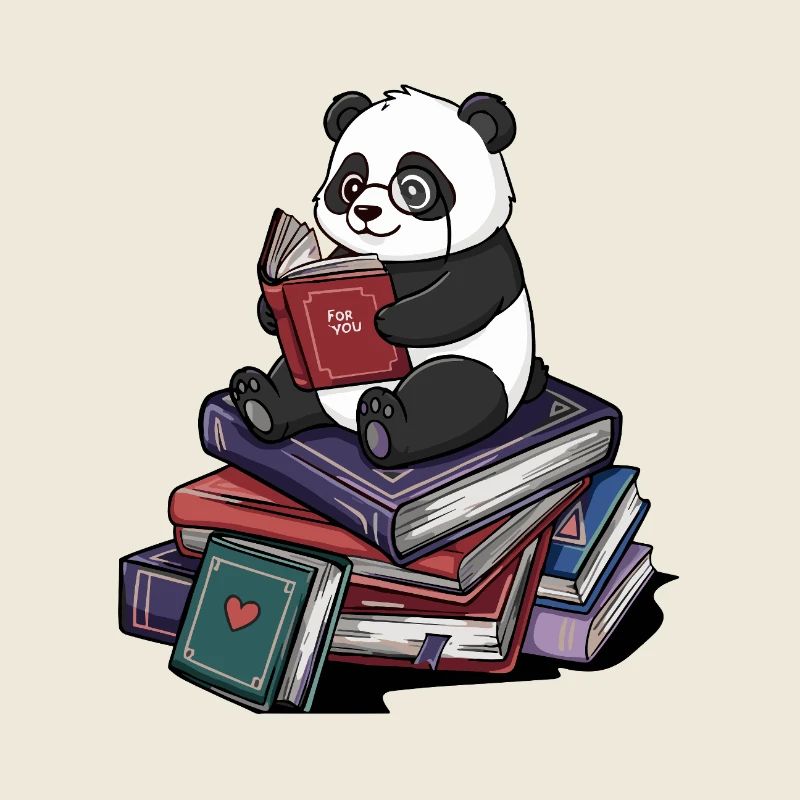 Bookworm Panda Bear Reading Books Art