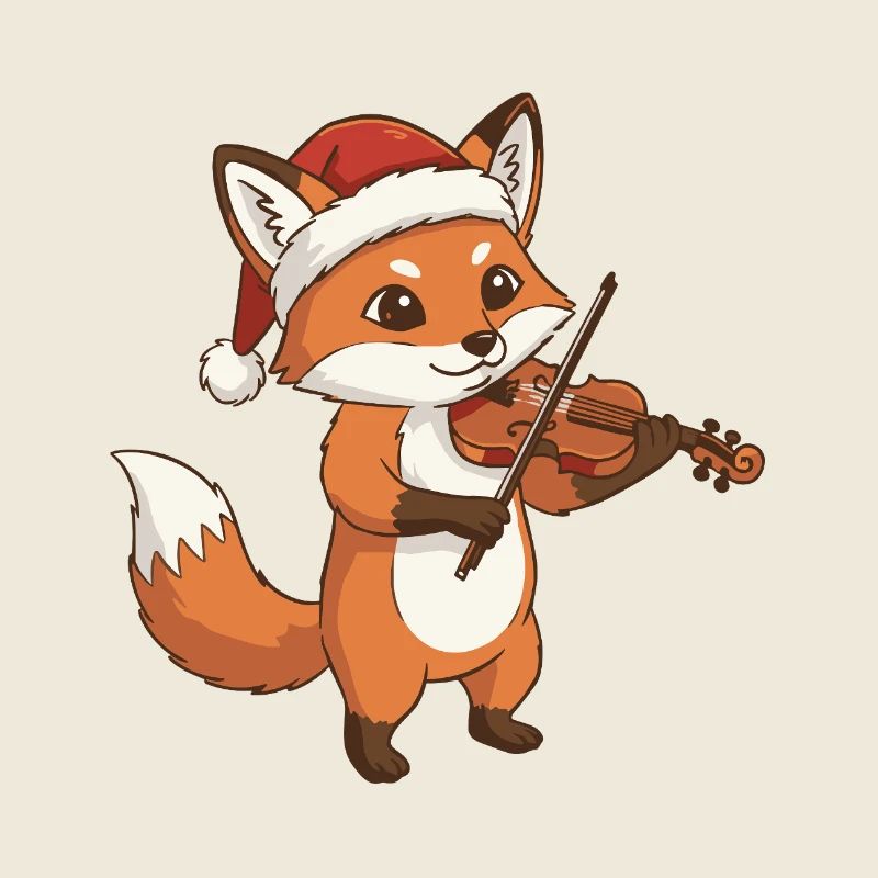 Christmas Fox Animal Playing Violin Art