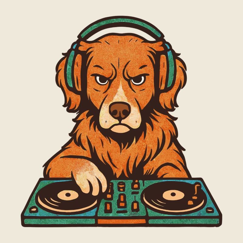 DJ Great Retriever dans le style rétro vinyle