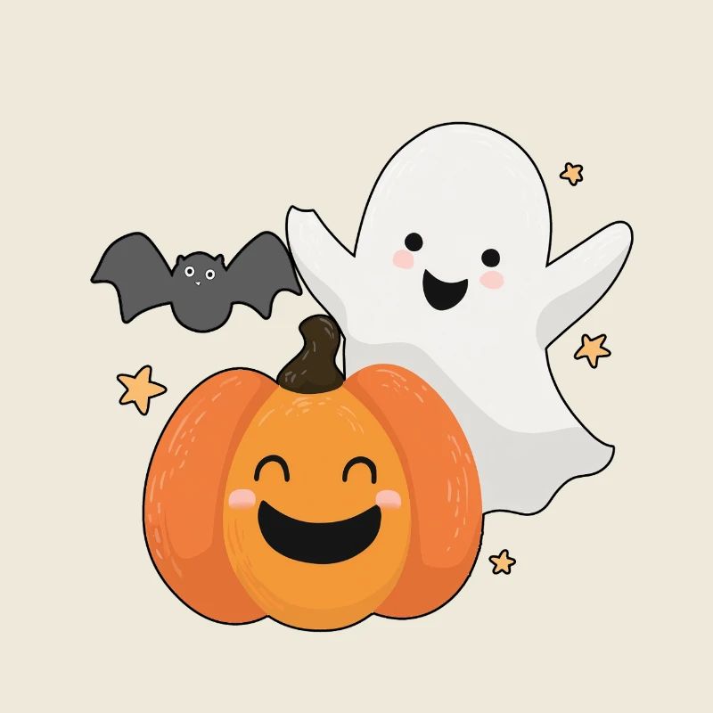Fun ghost, pumpkin and bat
