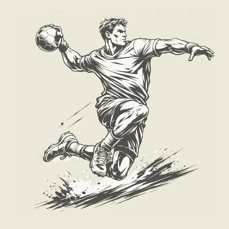 Dynamic handball player in comic style