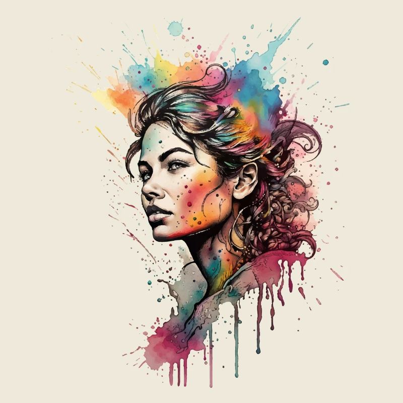 Fille à l’aquarelle : Portrait arc-en-ciel éclaboussé