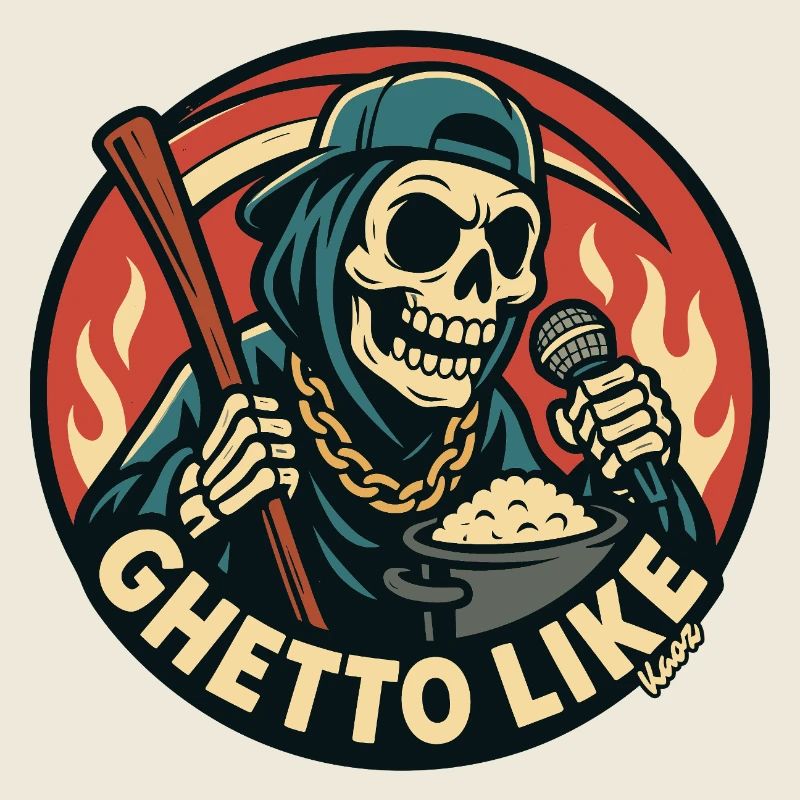 Skelett mit Mikrofon und Ghetto Like