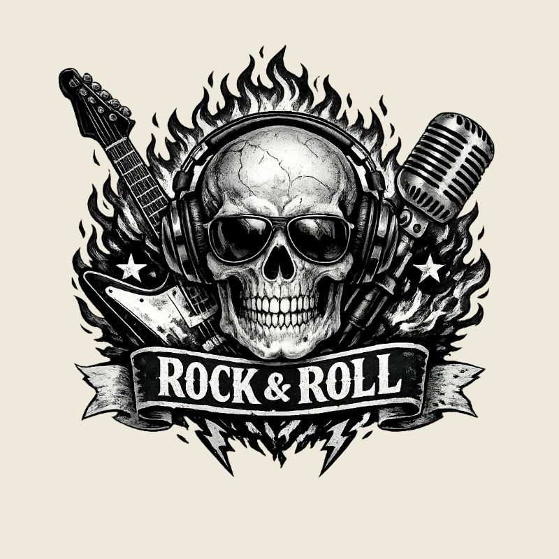 Jupe de crâne avec microphone et guitare