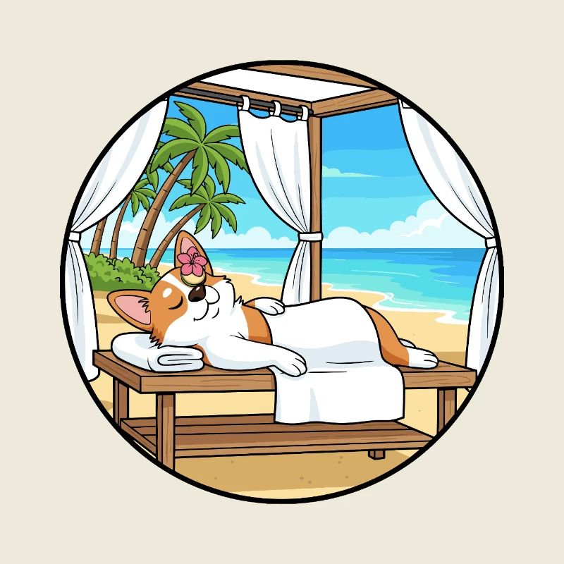 Beach Spa Corgi Dog Relaxing Art