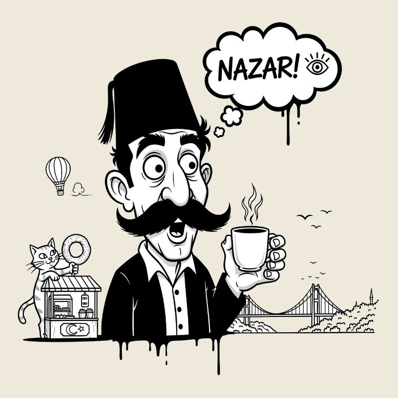 Moustachu au fez et Nazar Café