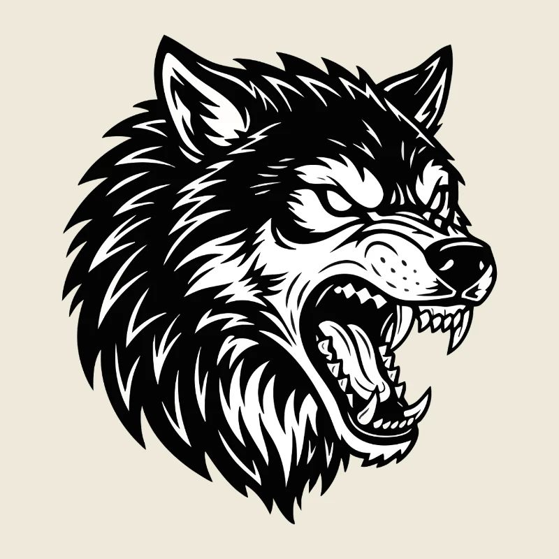 Loup Noir et Blanc Logo Mascotte Wolf Alpha