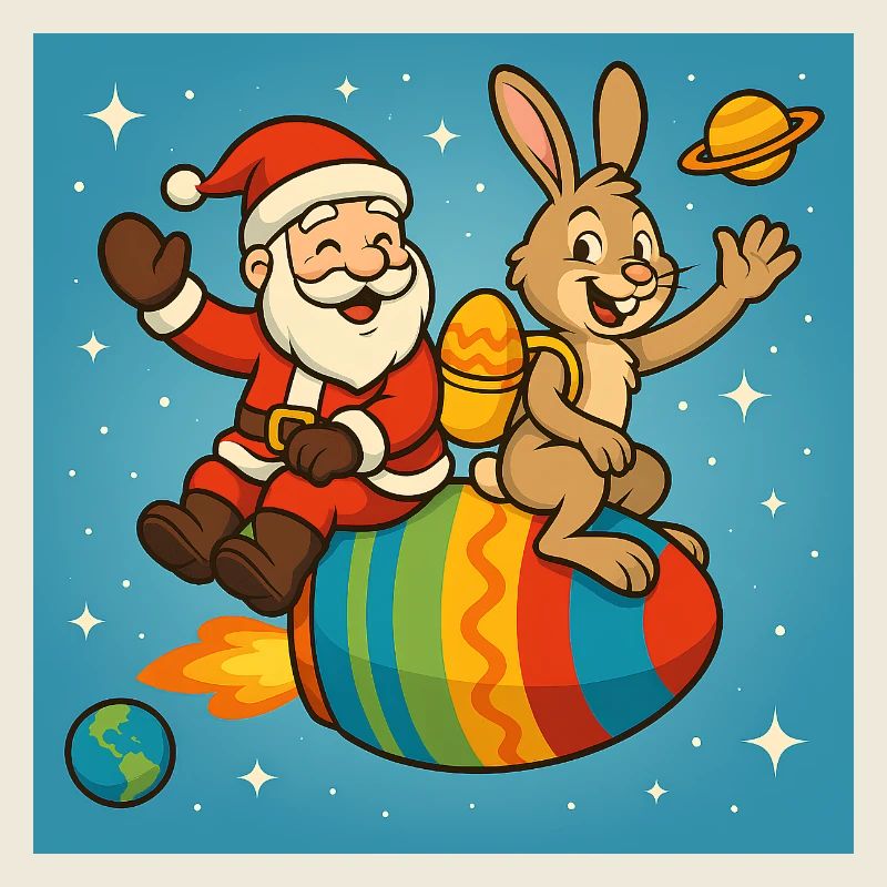 Weihnachts-Osterhase im Sternenflug
