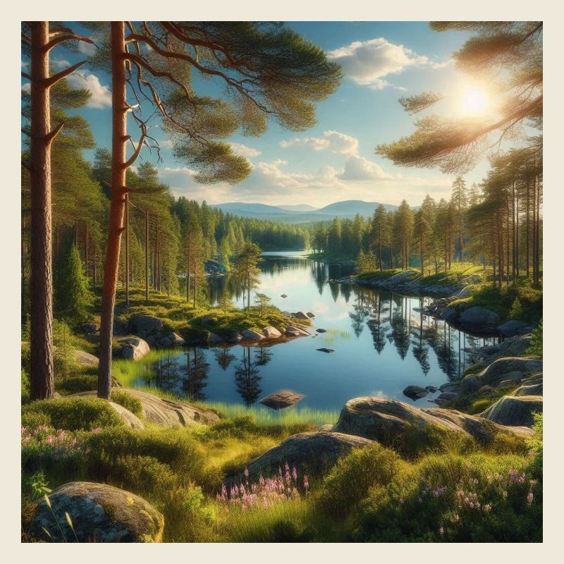 Lac forestier sous le soleil du soir