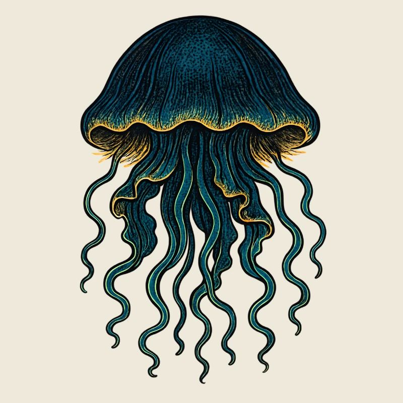 Deep Sea Jellyfish Neon Blue Art