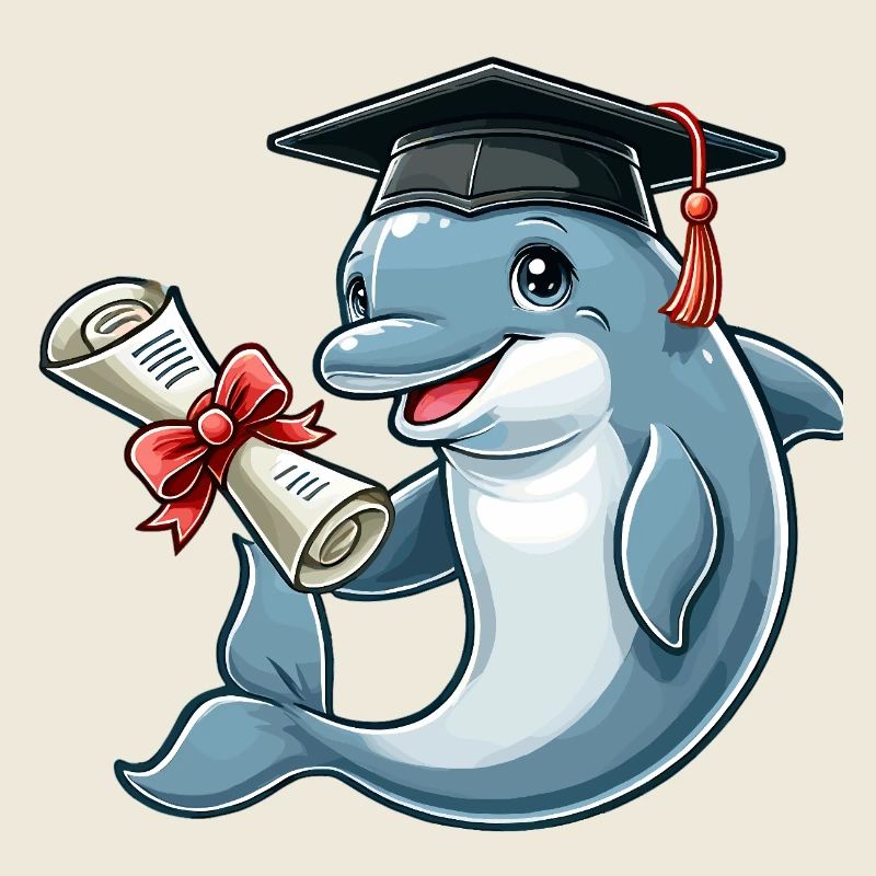 Dolphin with cap and diploma