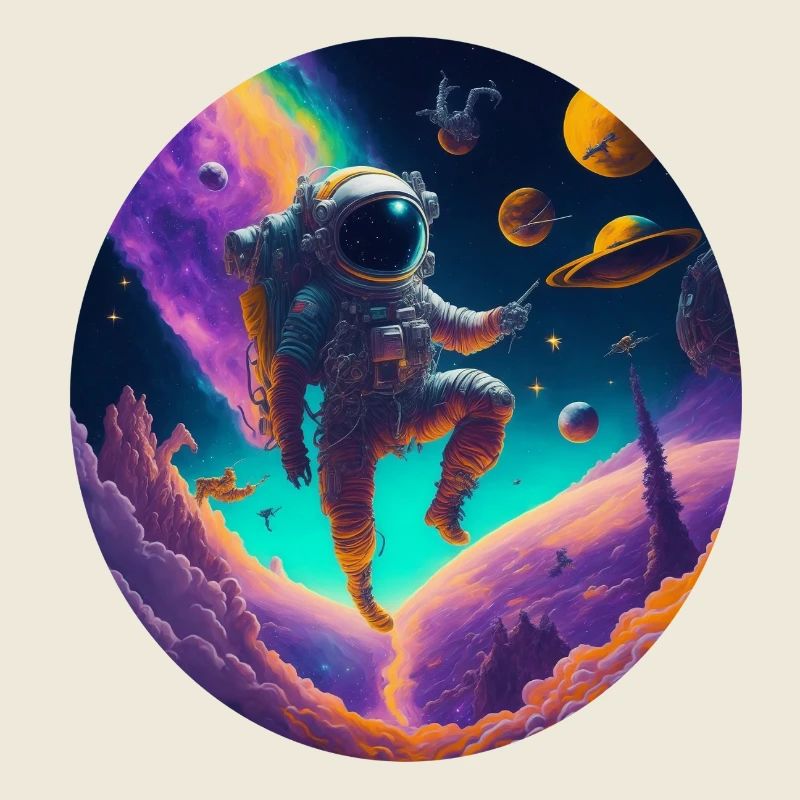 Astronaut im bunten Kosmos