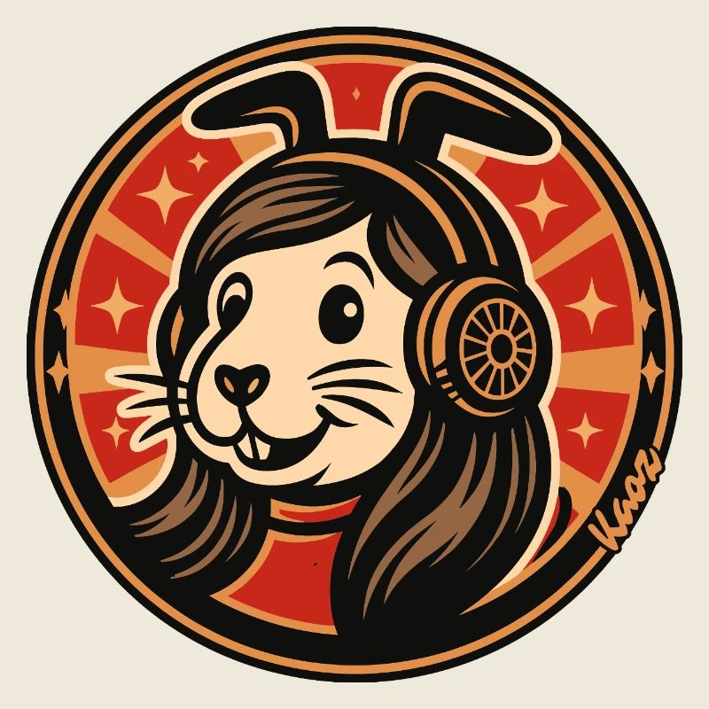 Retro Bunny Headphones Emblem