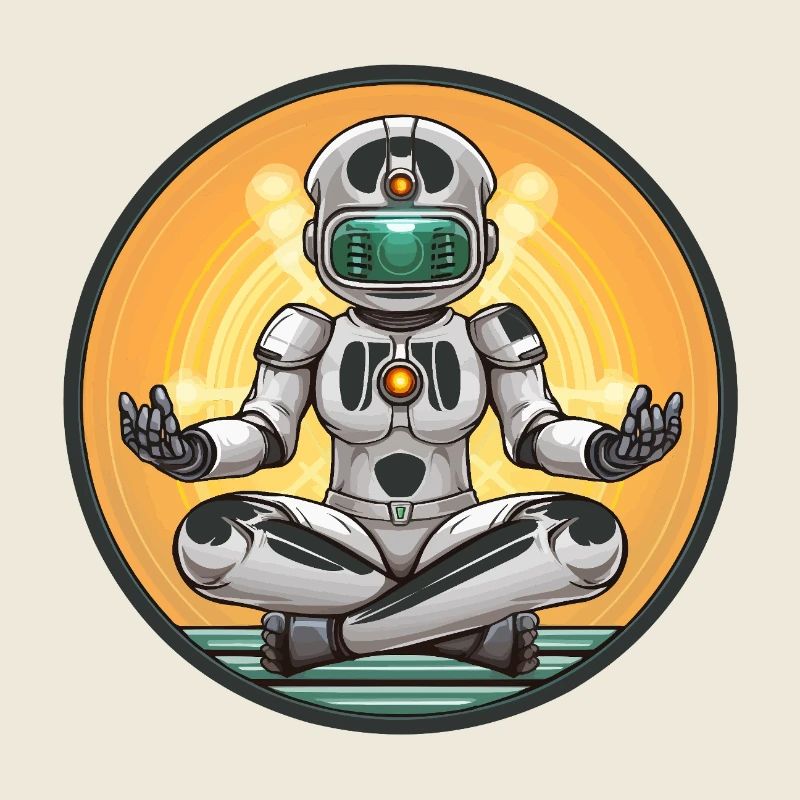 Robot Meditation im Neon-Kreis