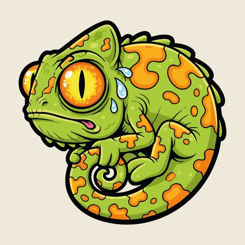 Caméléon Stressé Rigolo Mascotte Cartoon