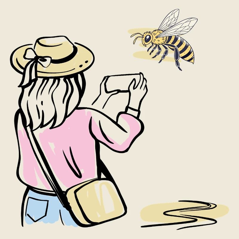 Girl photographing bee