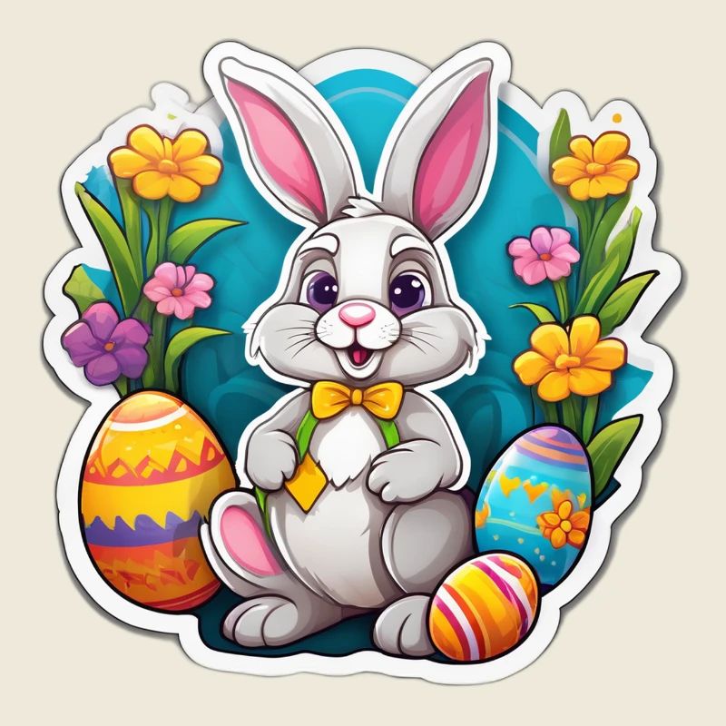Pastel Easter Bunny and Flowering Eggs