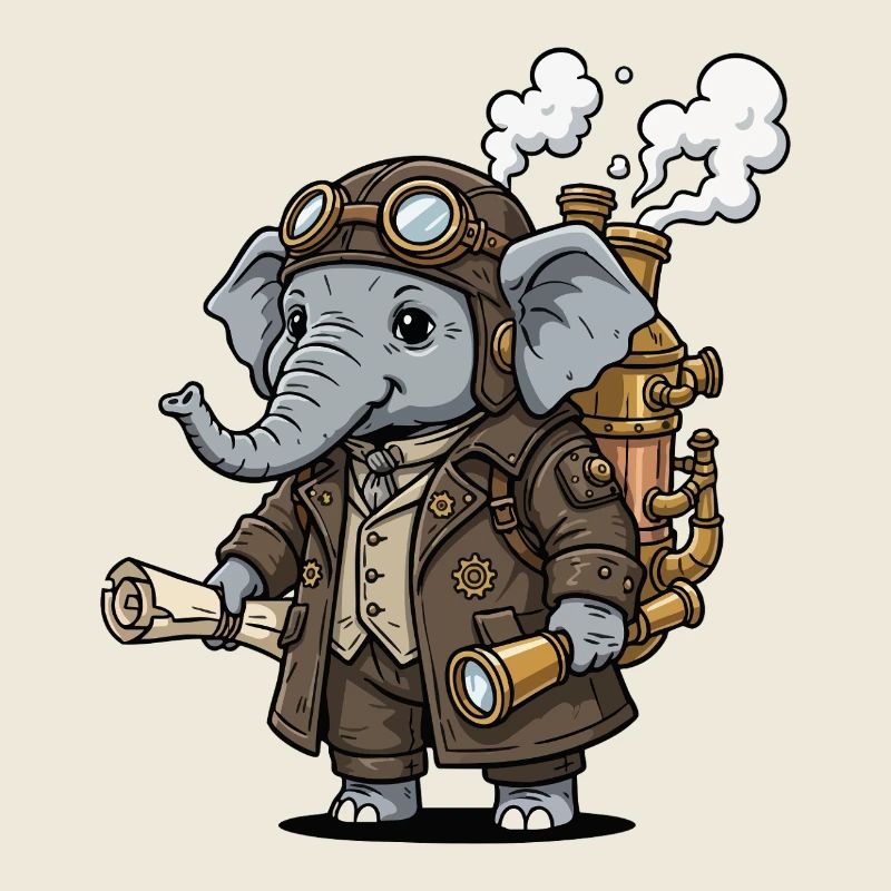Éléphant Explorateur Steampunk Vapeur Rétro