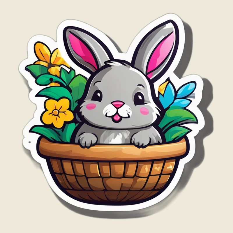 Spring Rabbit in Flower Basket