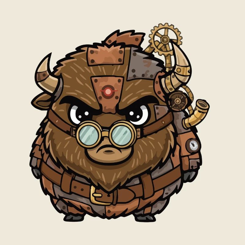 Bison Steampunk Cyborg Armure Engrenages