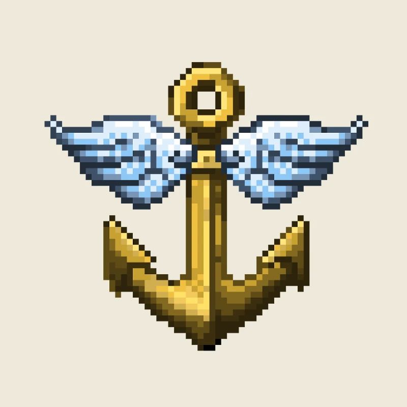 Retro Pixel Art Winged Anchor